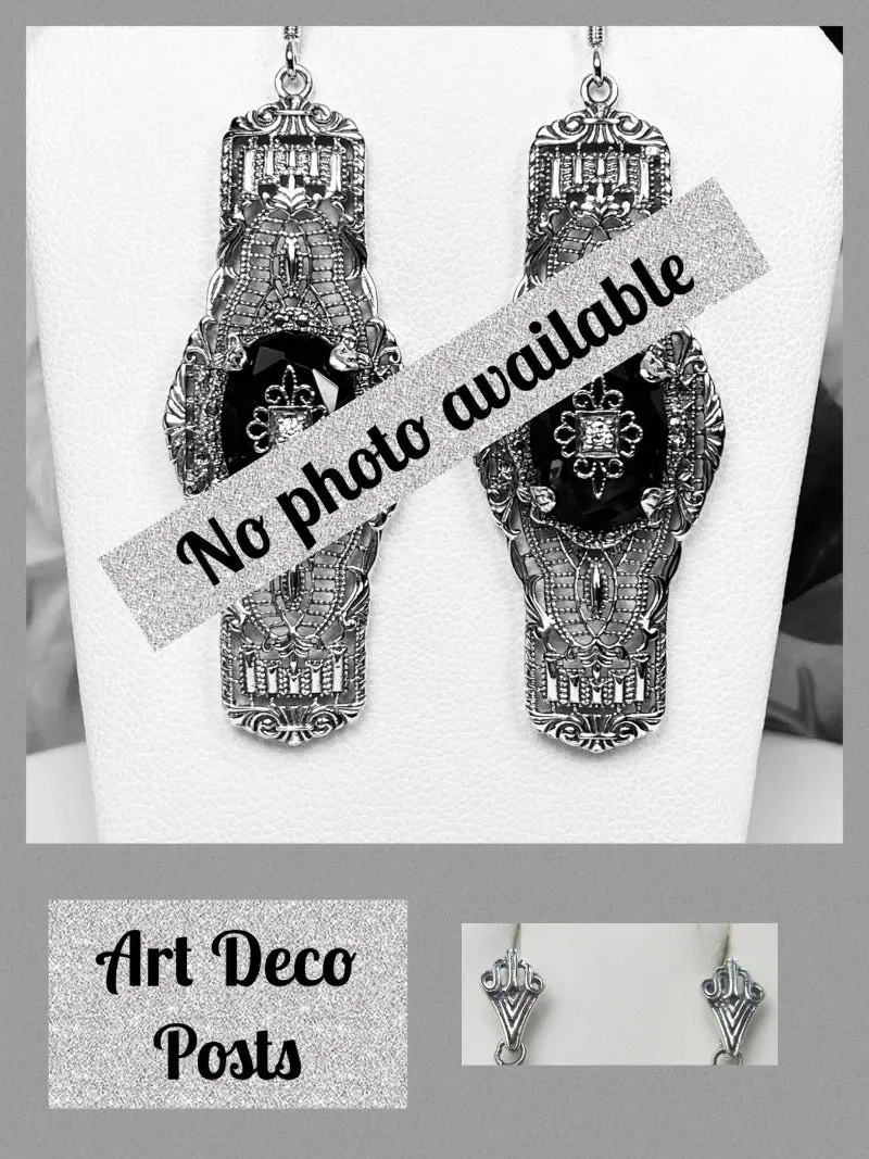 E4e, Oval Castle Embellished Earrings, Sterling Silver Filigree, Elegant Vintage Jewelry #E4e