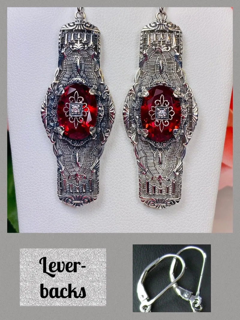 E4e, Oval Castle Embellished Earrings, Sterling Silver Filigree, Elegant Vintage Jewelry #E4e