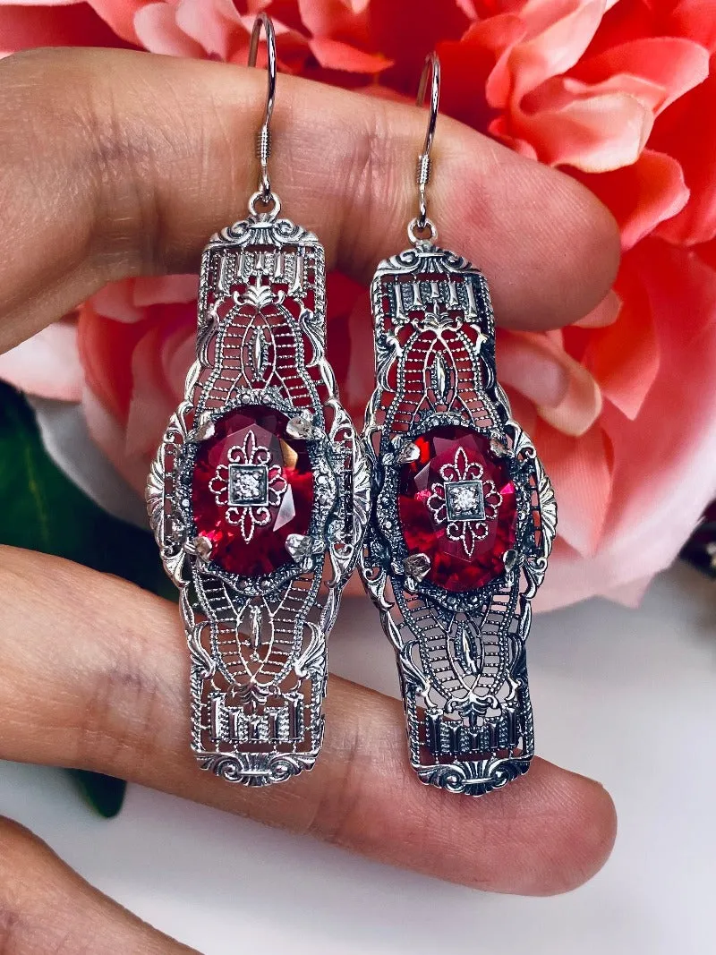 E4e, Oval Castle Embellished Earrings, Sterling Silver Filigree, Elegant Vintage Jewelry #E4e