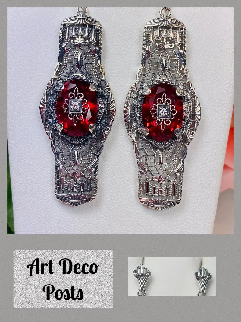 E4e, Oval Castle Embellished Earrings, Sterling Silver Filigree, Elegant Vintage Jewelry #E4e