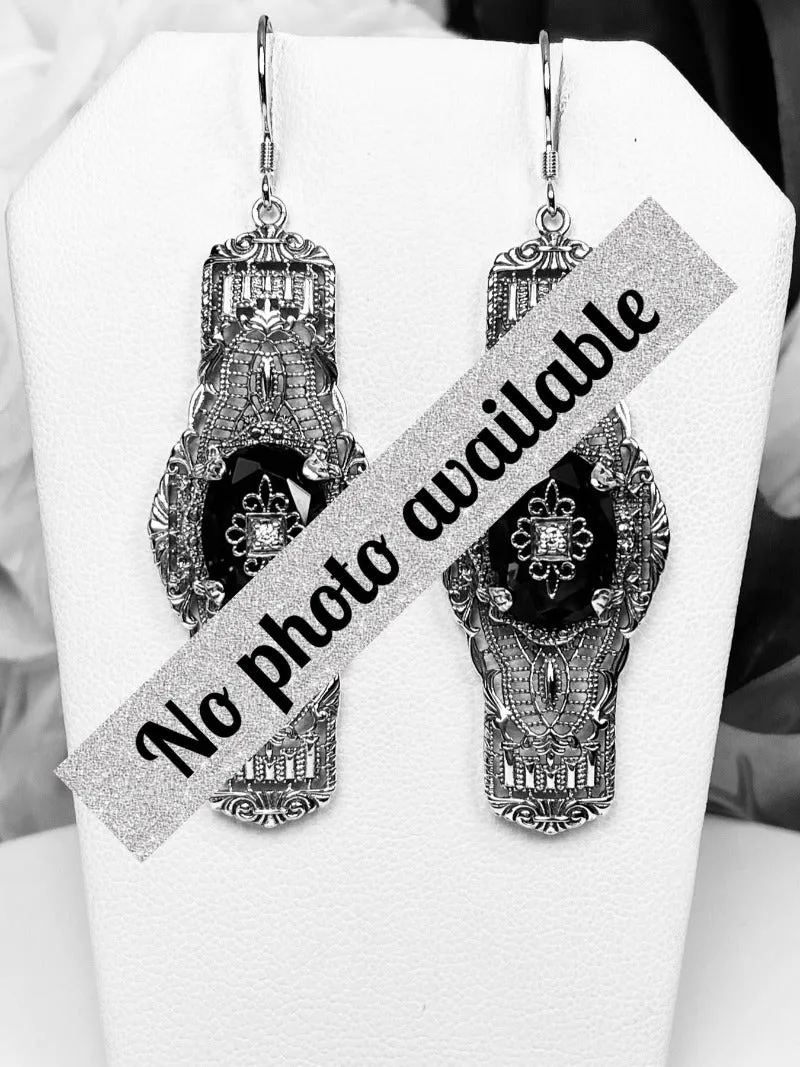 E4e, Oval Castle Embellished Earrings, Sterling Silver Filigree, Elegant Vintage Jewelry #E4e