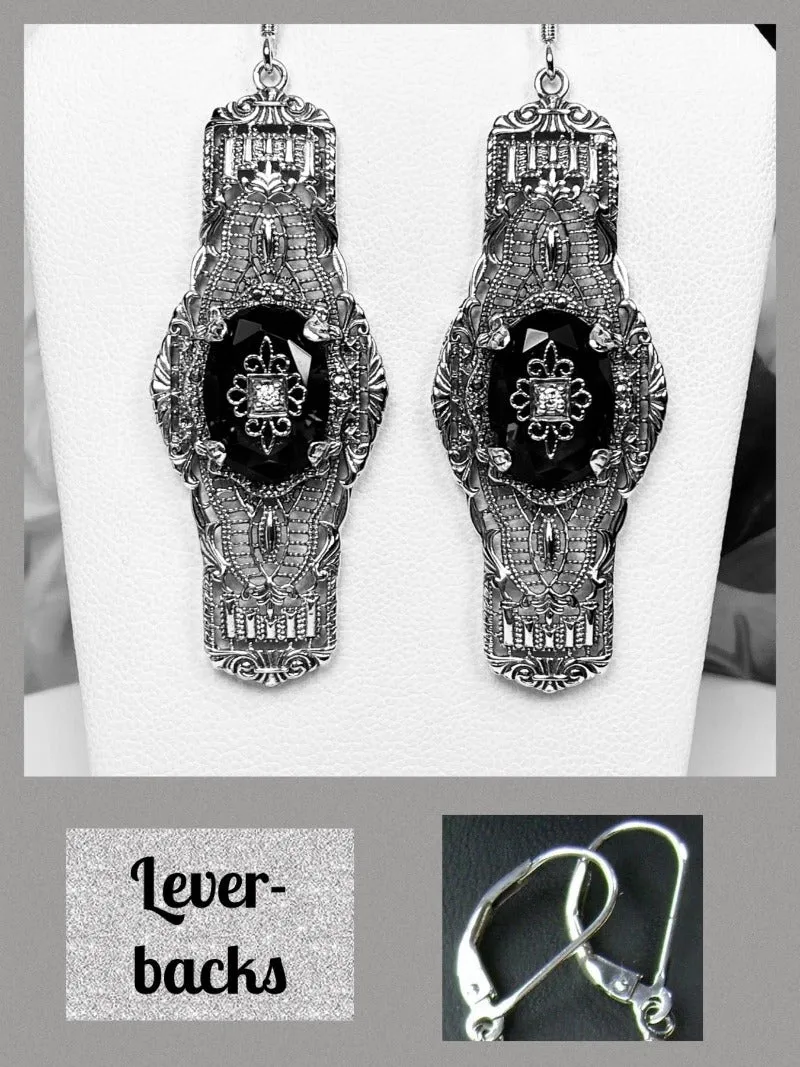 E4e, Oval Castle Embellished Earrings, Sterling Silver Filigree, Elegant Vintage Jewelry #E4e