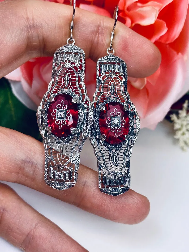 E4e, Oval Castle Embellished Earrings, Sterling Silver Filigree, Elegant Vintage Jewelry #E4e