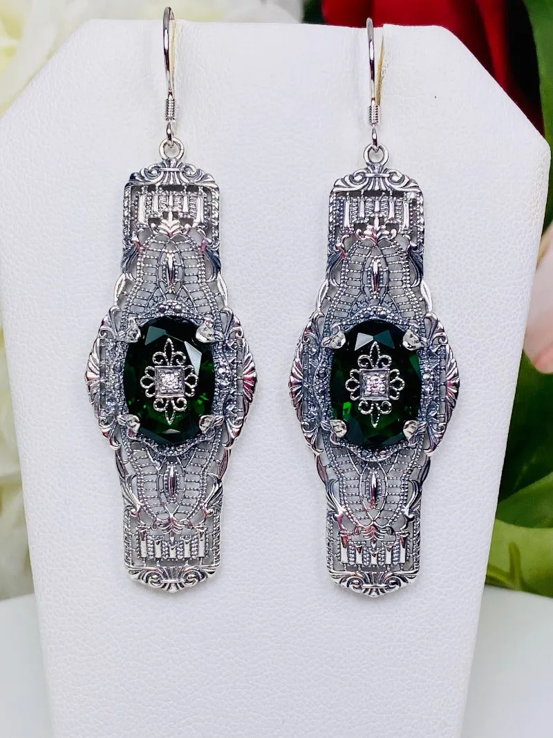 E4e, Oval Castle Embellished Earrings, Sterling Silver Filigree, Elegant Vintage Jewelry #E4e