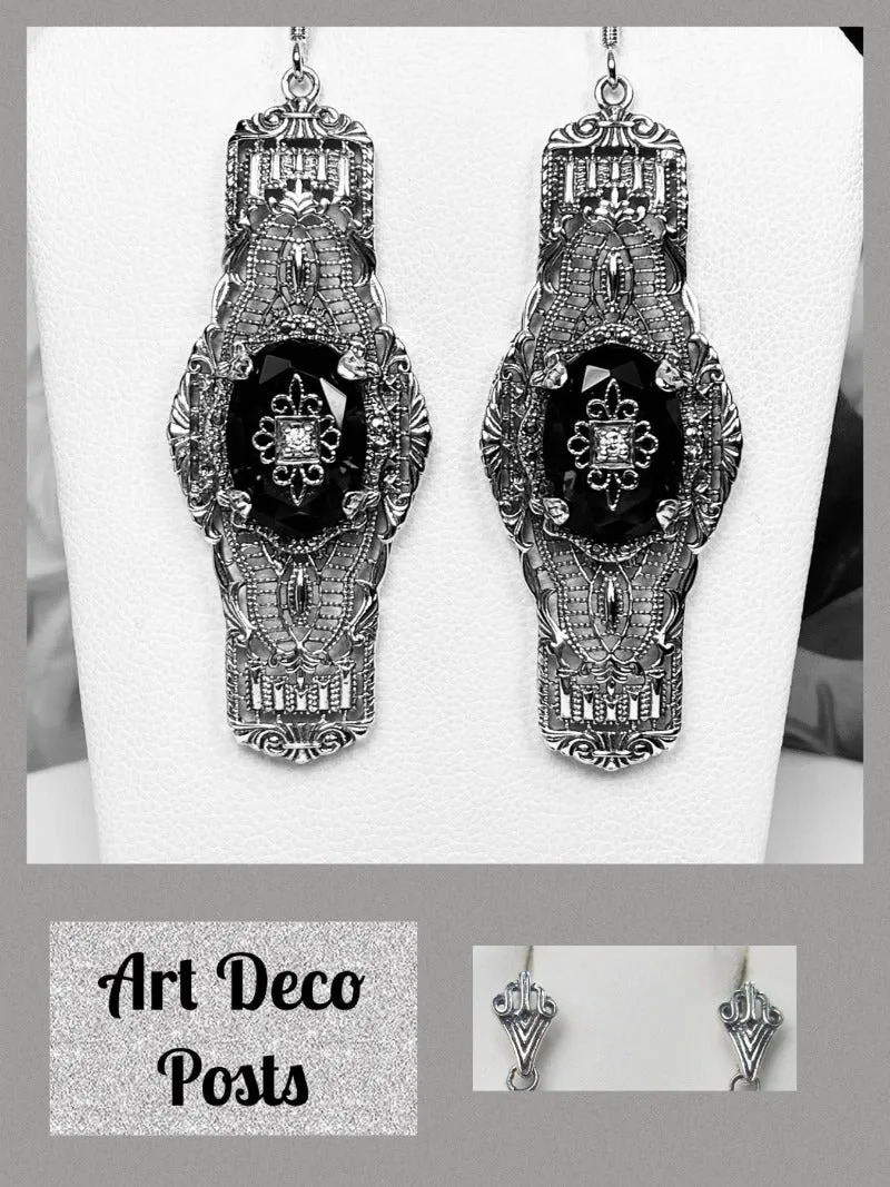 E4e, Oval Castle Embellished Earrings, Sterling Silver Filigree, Elegant Vintage Jewelry #E4e
