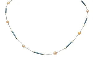 Edwardian French Pearl Enamel Platinum Bar Link Station Choker Necklace