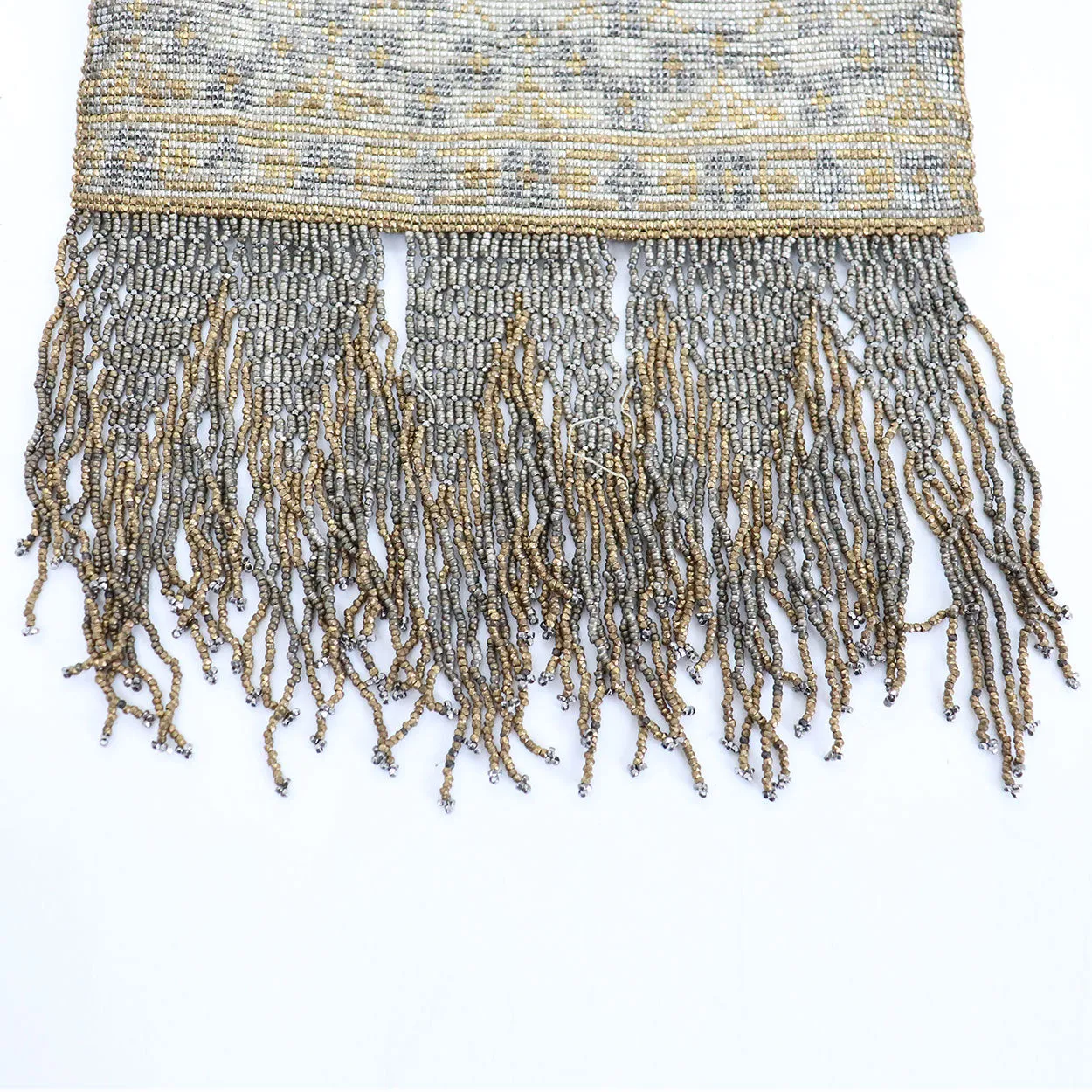 Edwardian/Art Deco French Steel Cut Micro Beaded Evening Fringed Handbag