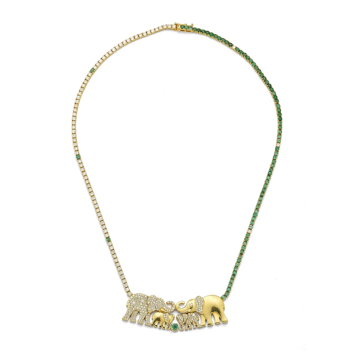 Elephant Family Emerald & Diamond Tennis Necklace