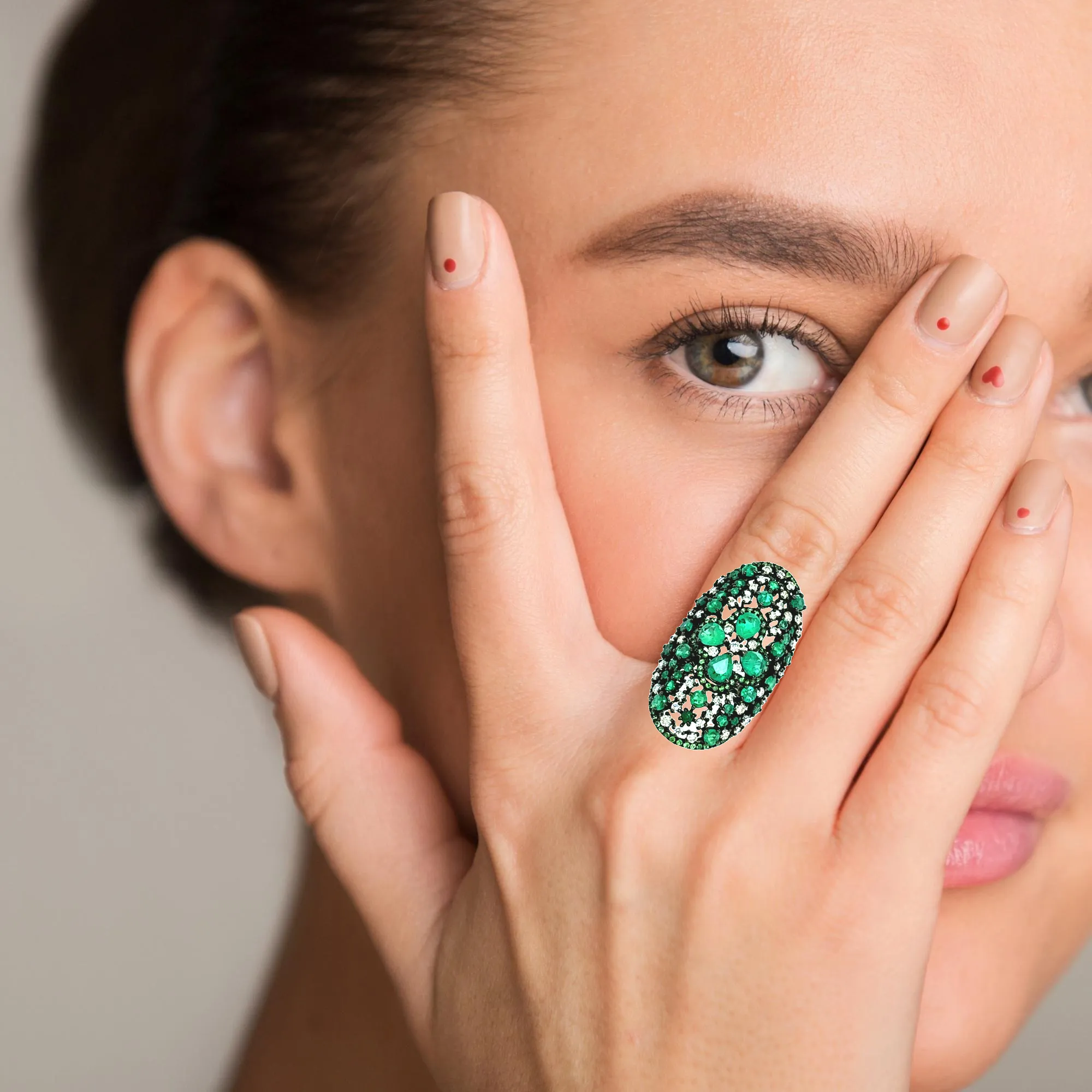 Elongated Emerald and Diamond Ring