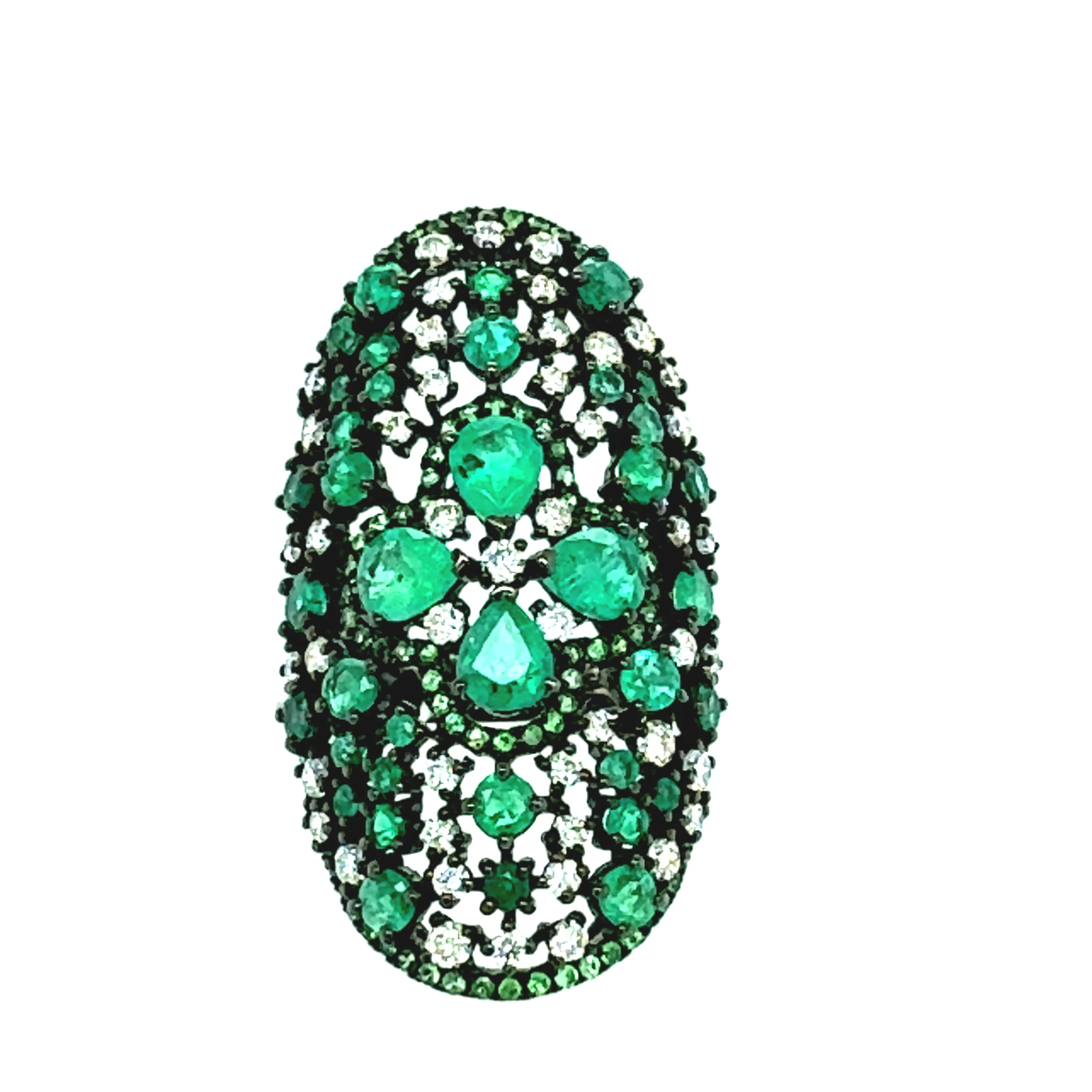Elongated Emerald and Diamond Ring