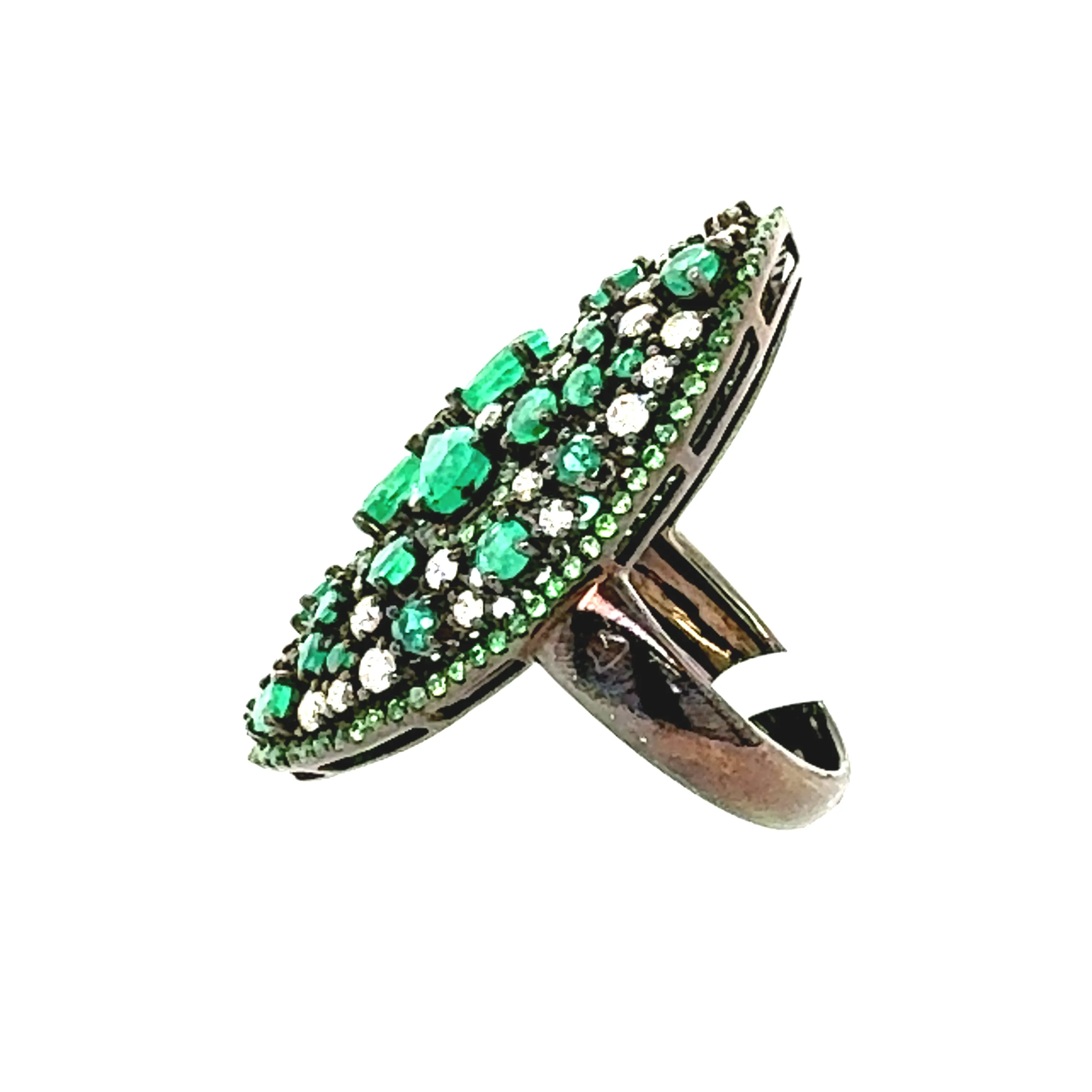 Elongated Emerald and Diamond Ring
