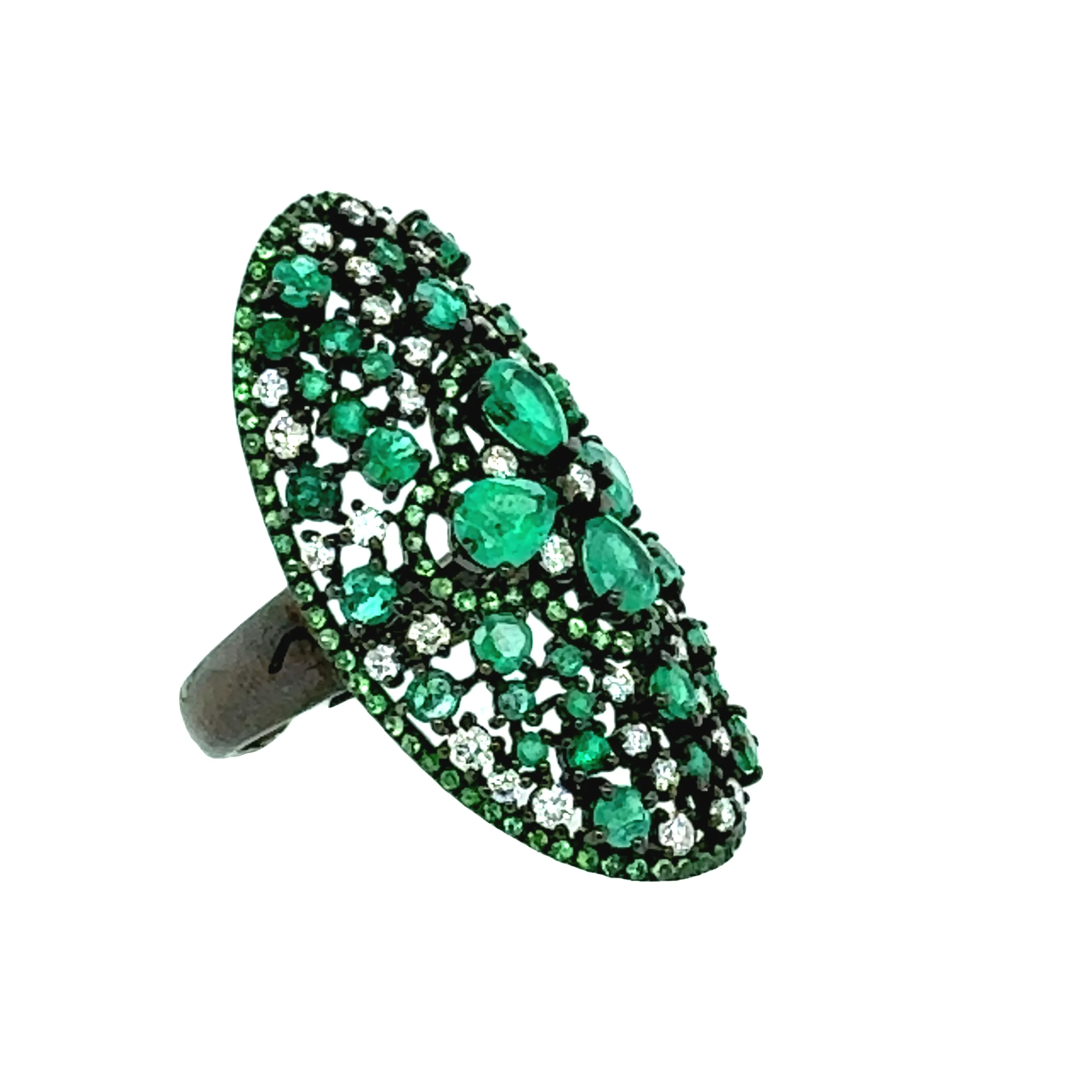Elongated Emerald and Diamond Ring