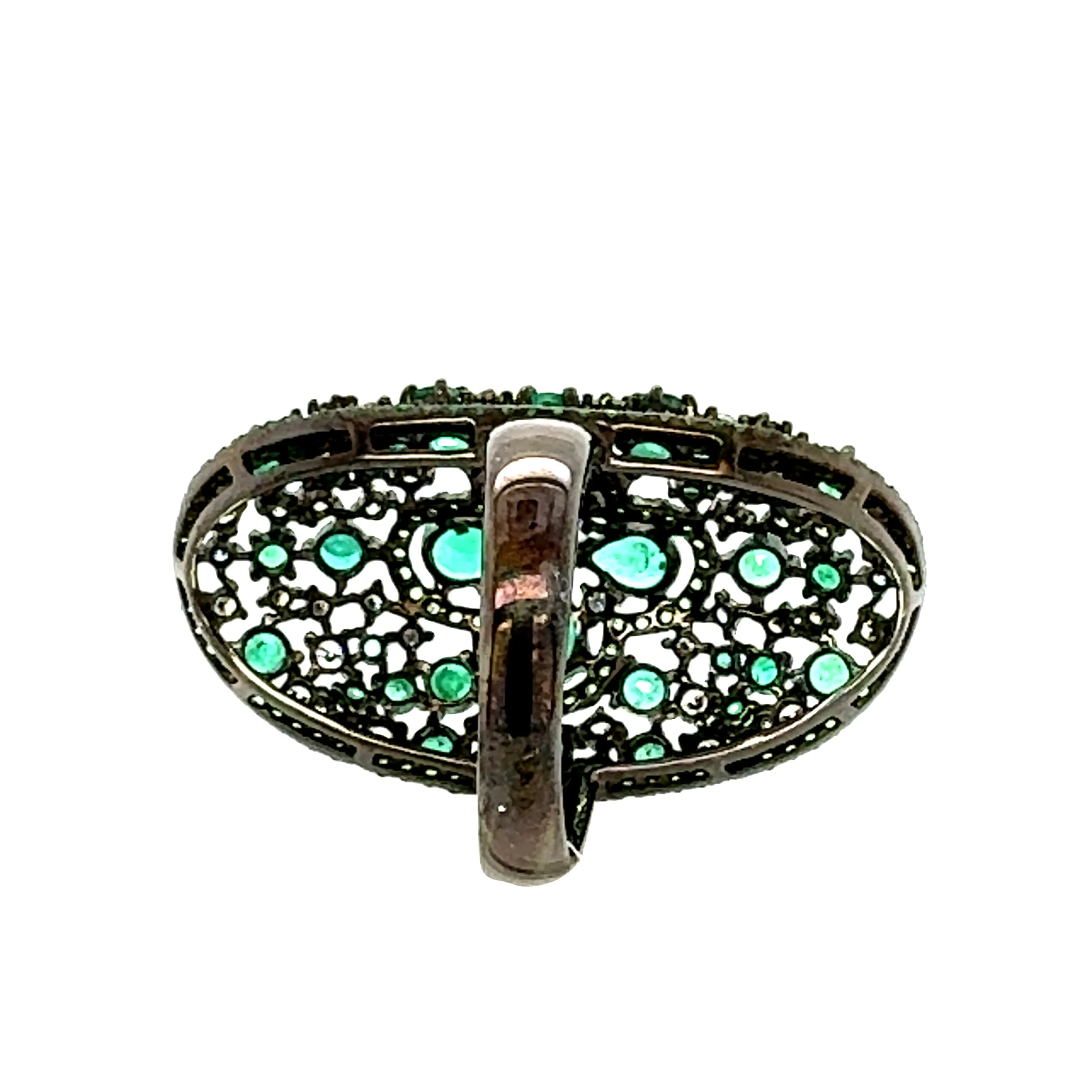 Elongated Emerald and Diamond Ring