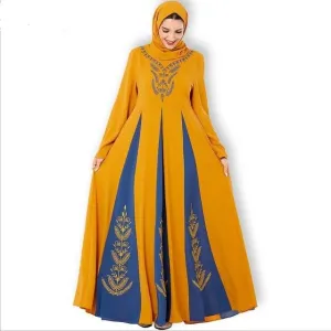 Embroidery Jijab Muslim Dress Female Hit Color Caftan Turkish Islamic Kaftan Robe Musulman Abayas