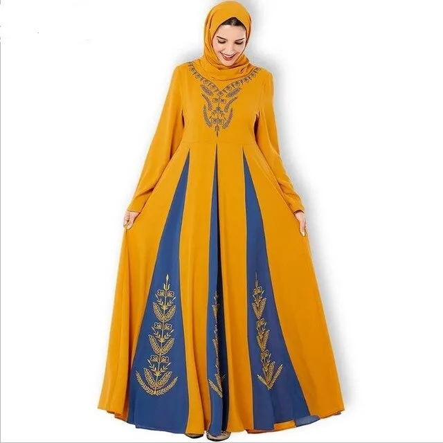 Embroidery Jijab Muslim Dress Female Hit Color Caftan Turkish Islamic Kaftan Robe Musulman Abayas