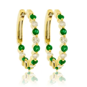 Emerald & Diamond Alternating Hoop Earrings
