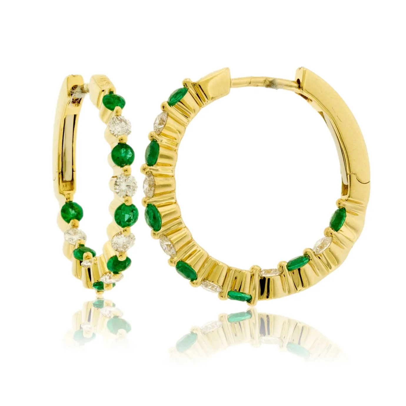 Emerald & Diamond Alternating Hoop Earrings