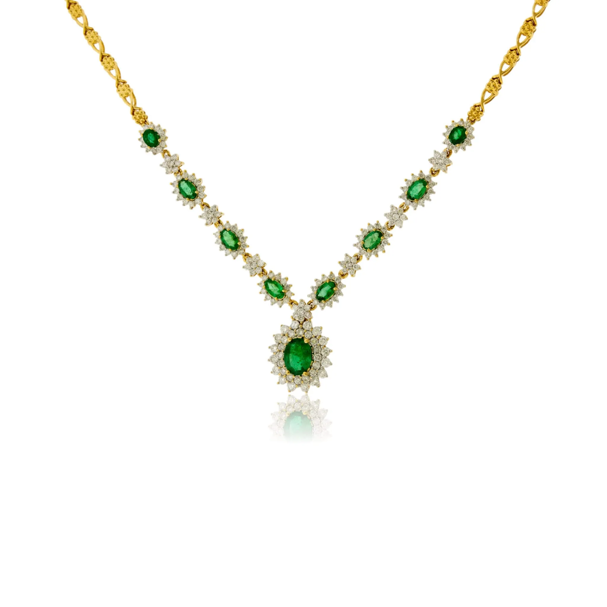 Emerald & Diamond Classic Halo Full Necklace