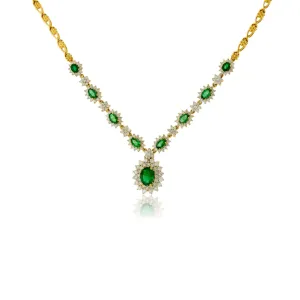 Emerald & Diamond Classic Halo Full Necklace