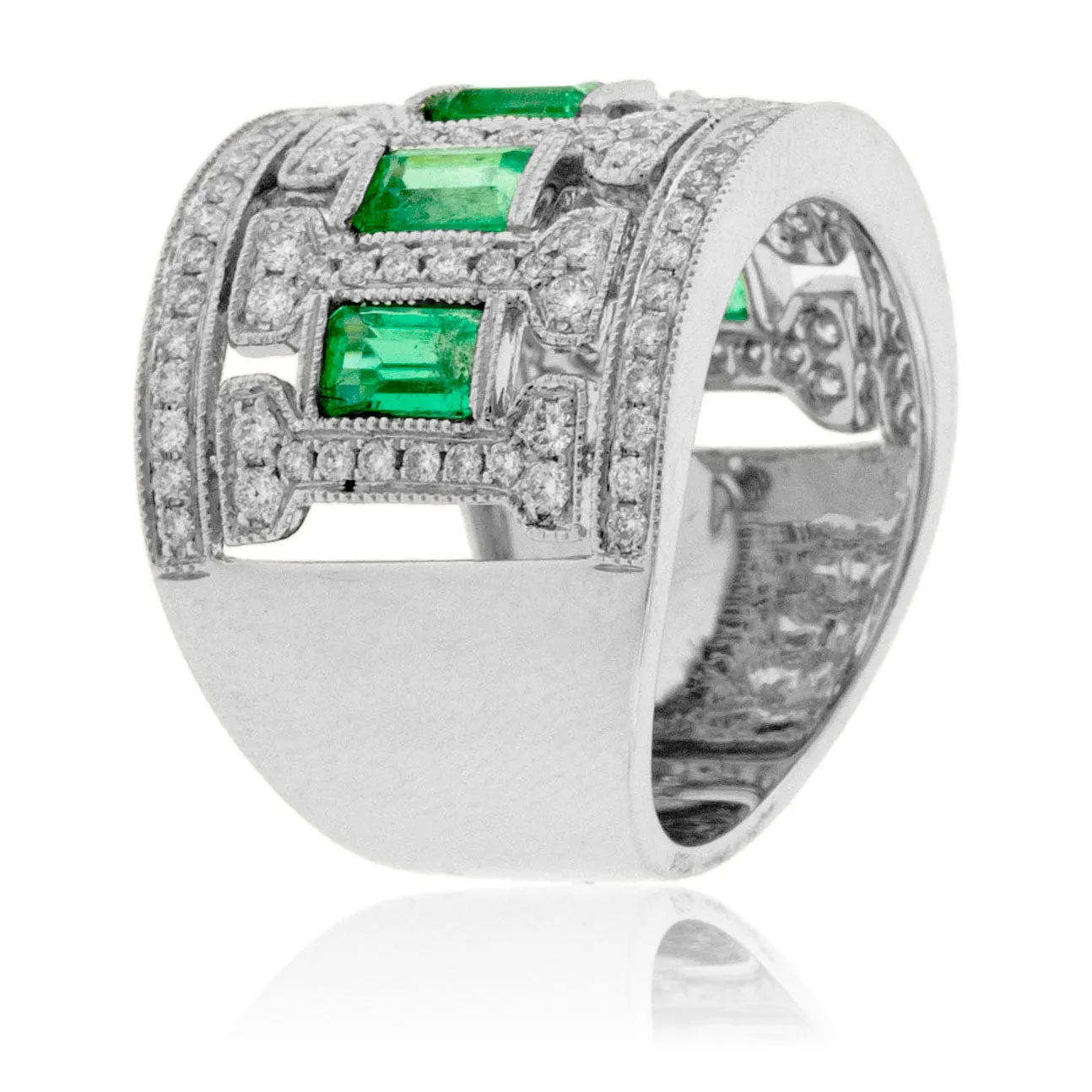 Emerald & Diamond Wide Right Hand Ring