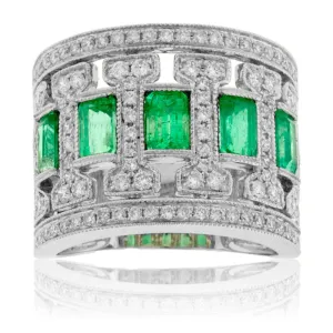 Emerald & Diamond Wide Right Hand Ring