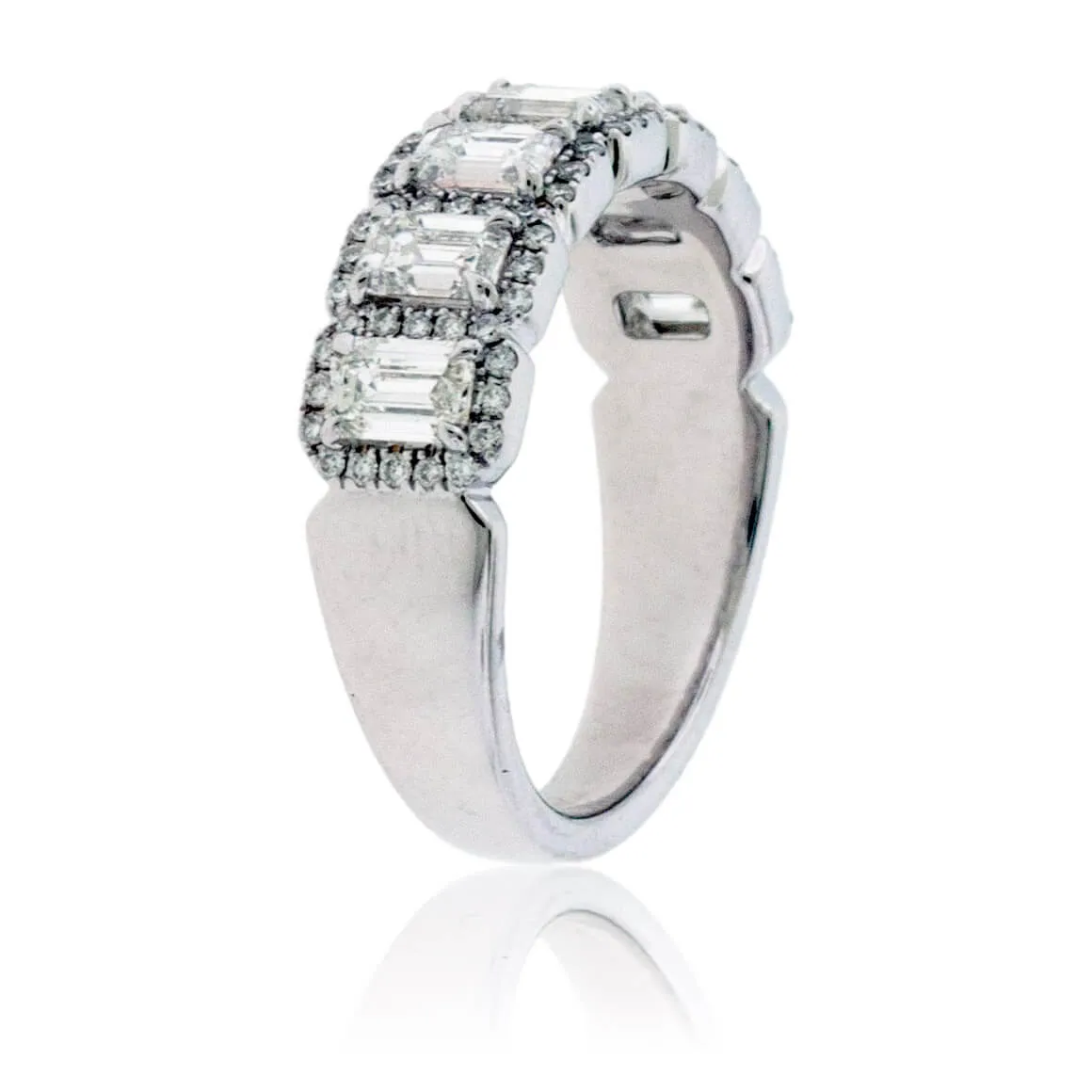 Emerald Cut Diamond & Diamond Halo Band