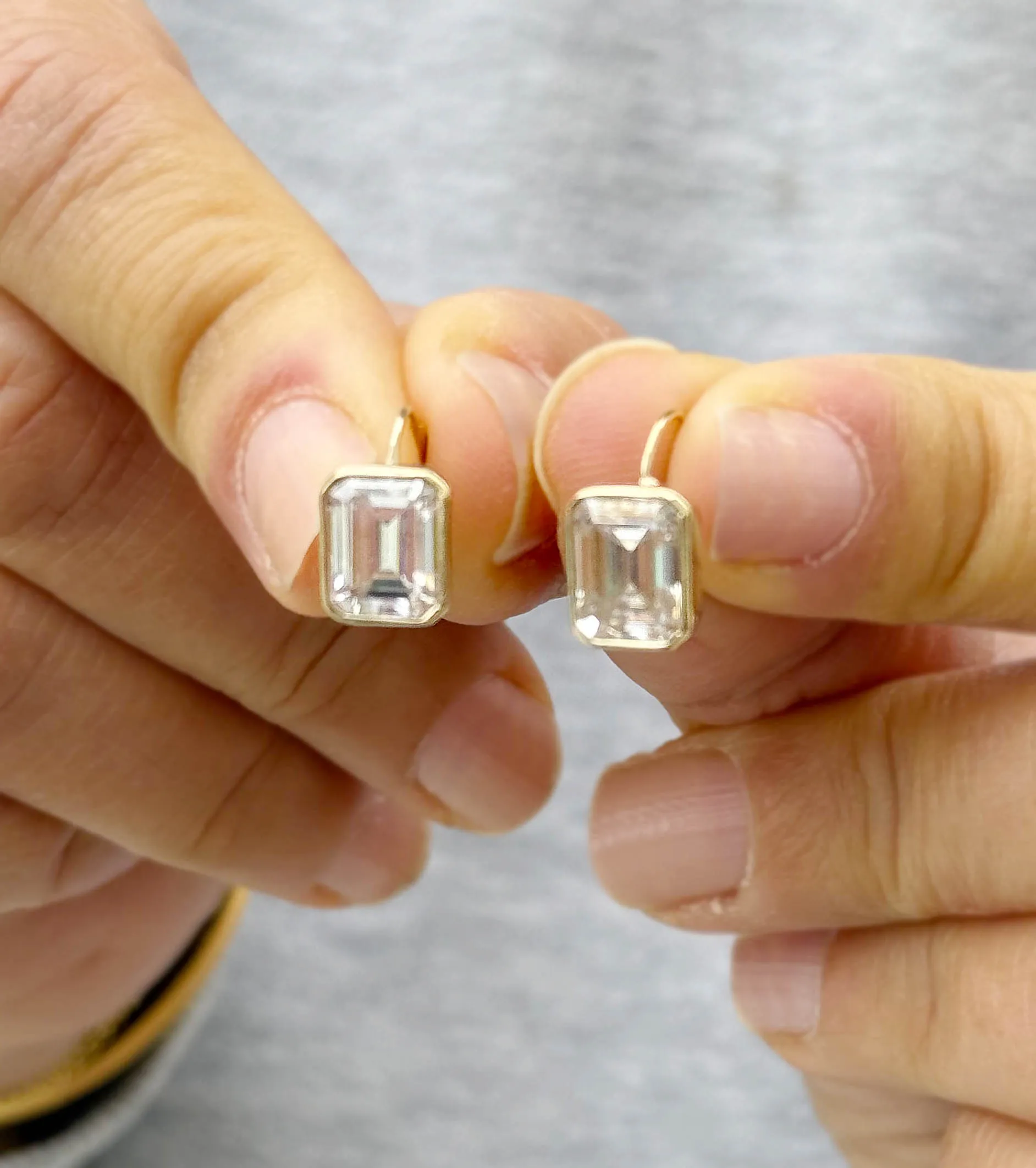 Emerald Cut Diamond Earrings IGI Certified Bezel set Style 14k Solid Yellow Solid Gold 4.00ct Lever Back Set Style Stud Lever Back Earrings