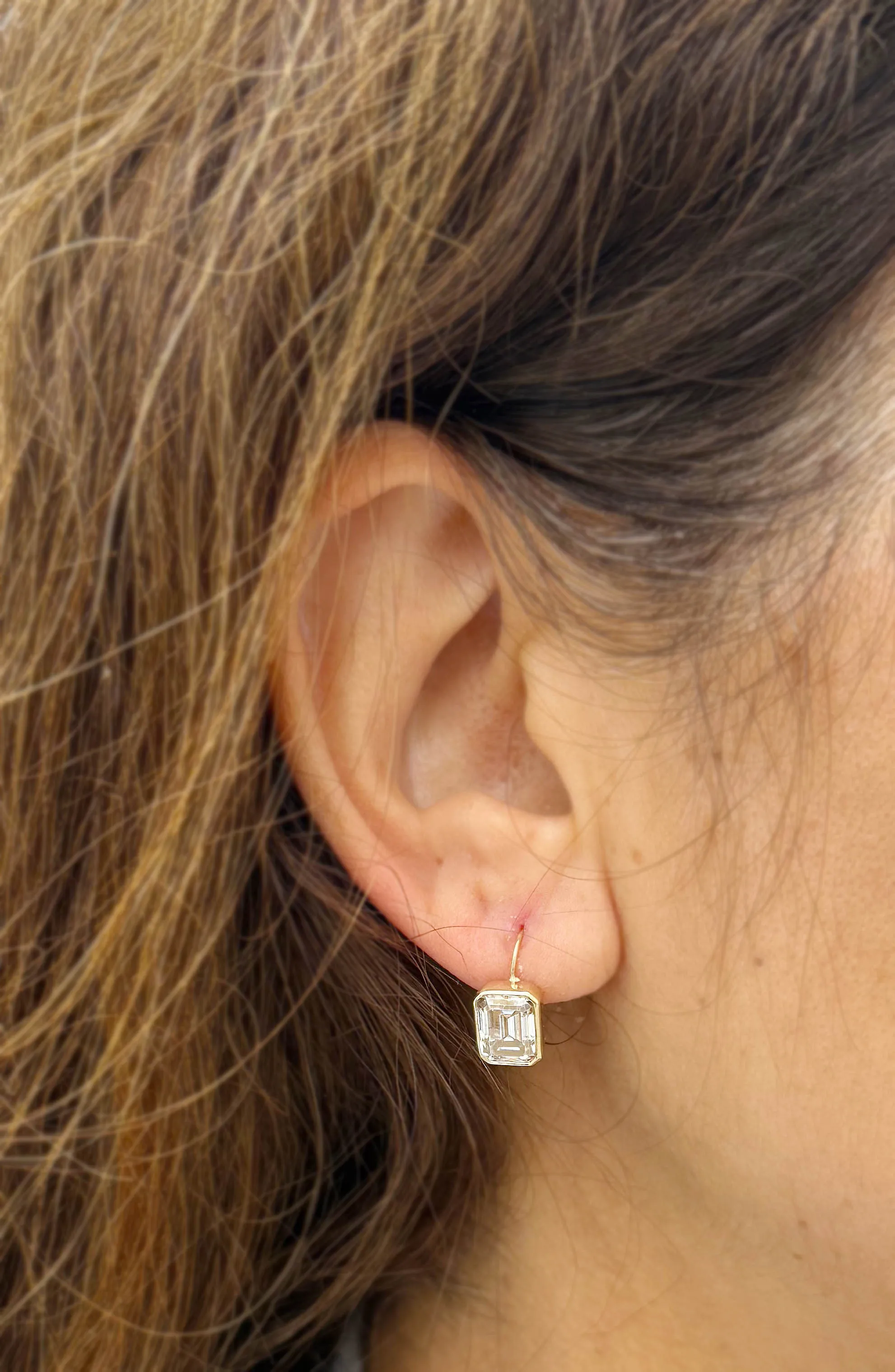 Emerald Cut Diamond Earrings IGI Certified Bezel set Style 14k Solid Yellow Solid Gold 4.00ct Lever Back Set Style Stud Lever Back Earrings