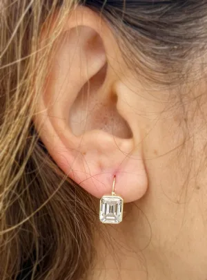 Emerald Cut Diamond Earrings IGI Certified Bezel set Style 14k Solid Yellow Solid Gold 4.00ct Lever Back Set Style Stud Lever Back Earrings