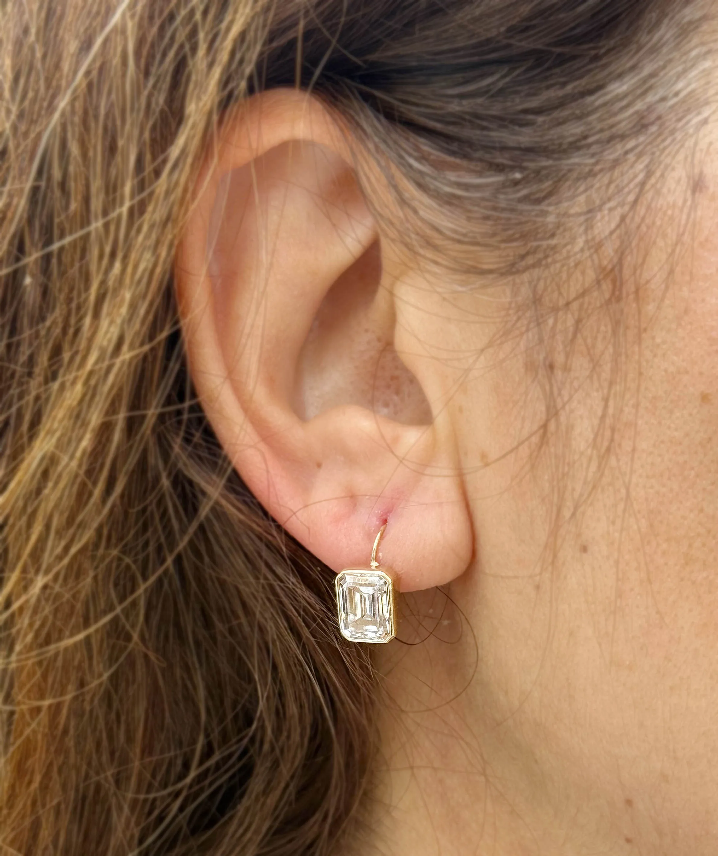 Emerald Cut Diamond Earrings IGI Certified Bezel set Style 14k Solid Yellow Solid Gold 4.00ct Lever Back Set Style Stud Lever Back Earrings