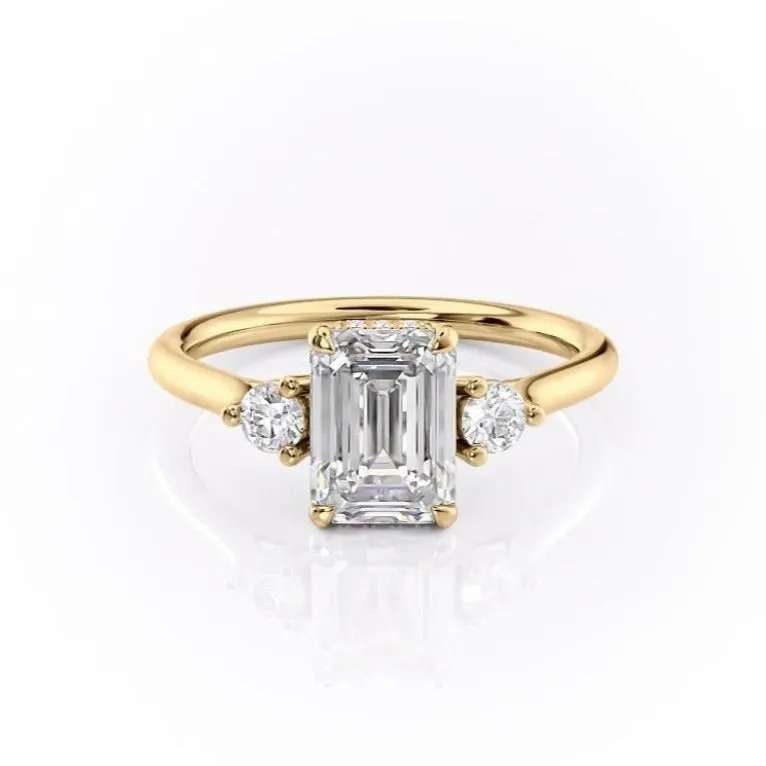 Emerald Cut Moissanite 3 Stone Ring