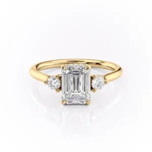 Emerald Cut Moissanite 3 Stone Ring