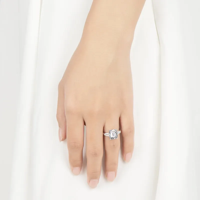 Emerald Cut Moissanite Diamond Three Stone Ring