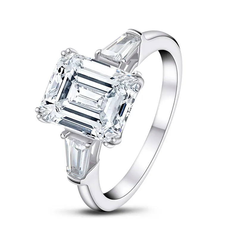 Emerald Cut Moissanite Diamond Three Stone Ring