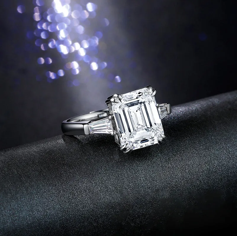 Emerald Cut Moissanite Diamond Three Stone Ring