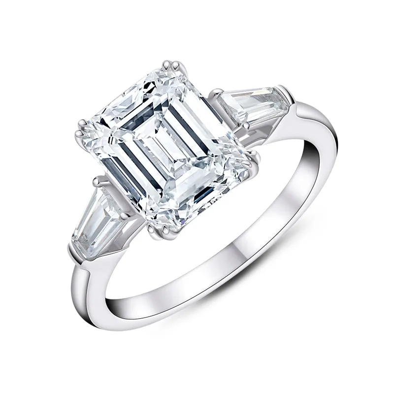 Emerald Cut Moissanite Diamond Three Stone Ring