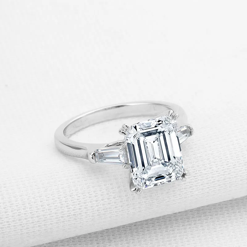 Emerald Cut Moissanite Diamond Three Stone Ring