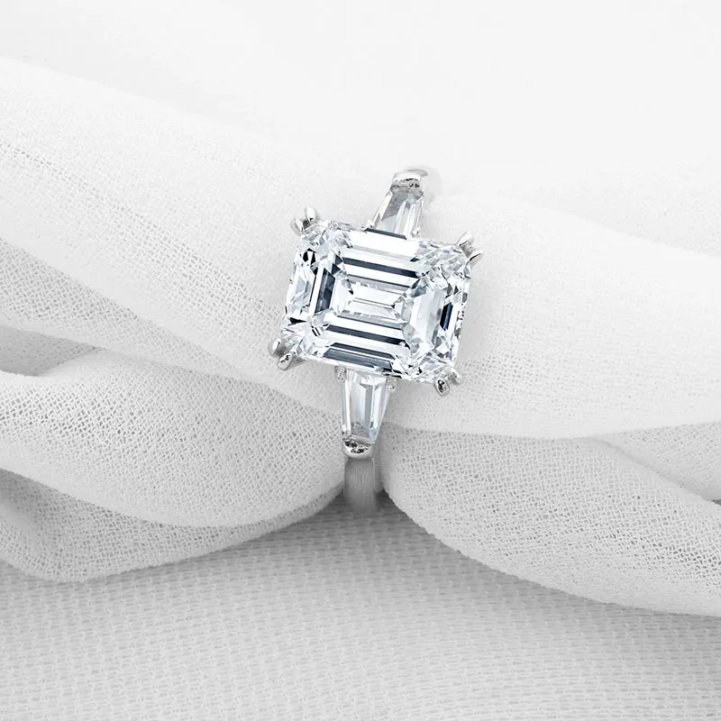 Emerald Cut Moissanite Diamond Three Stone Ring