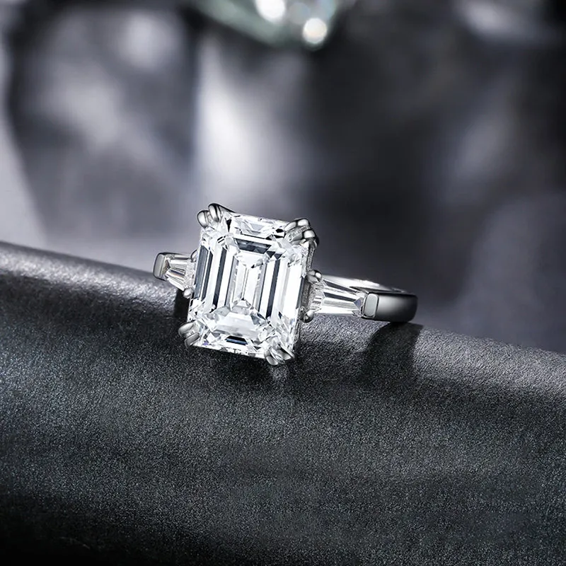 Emerald Cut Moissanite Diamond Three Stone Ring