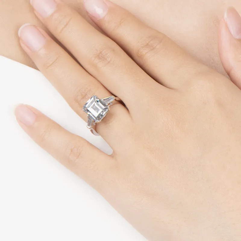 Emerald Cut Moissanite Diamond Three Stone Ring