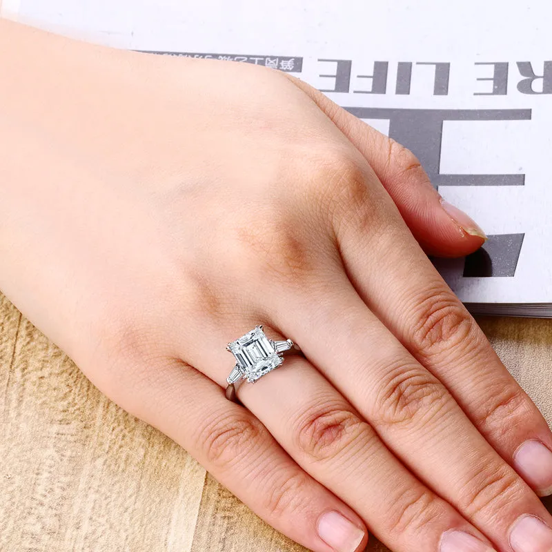 Emerald Cut Moissanite Diamond Three Stone Ring
