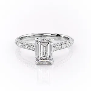 Emerald Cut Moissanite Engagement Ring, Pave Set Shoulders