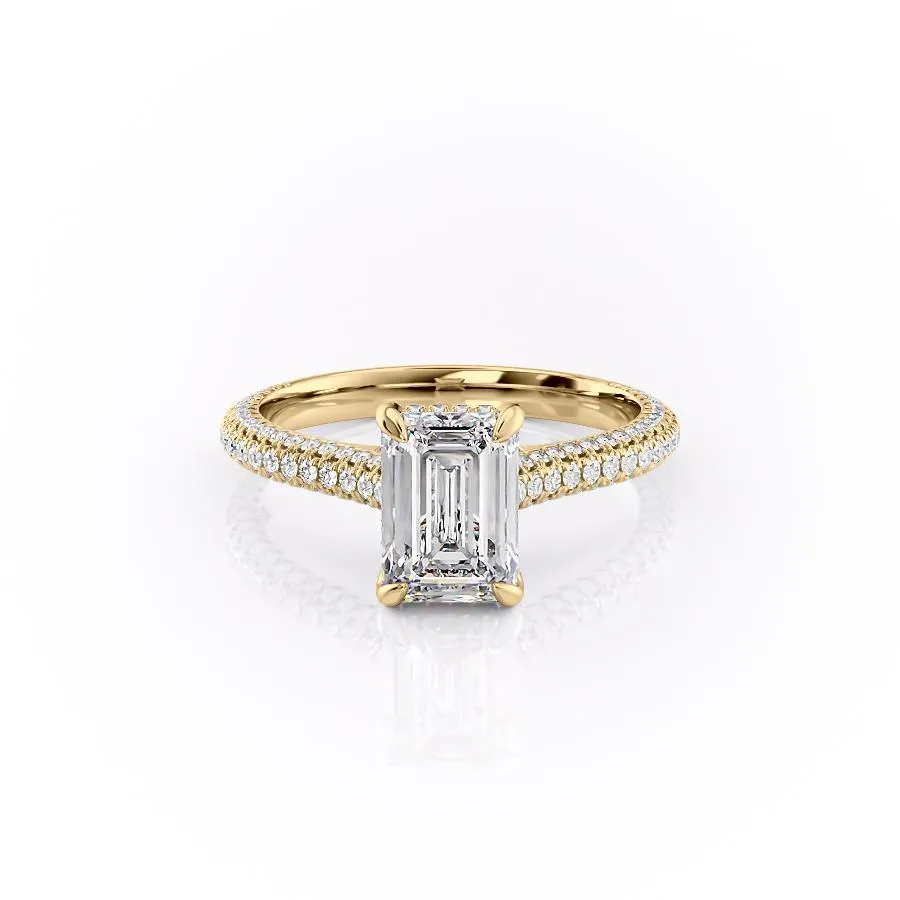 Emerald Cut Moissanite Engagement Ring, Pave Set Shoulders