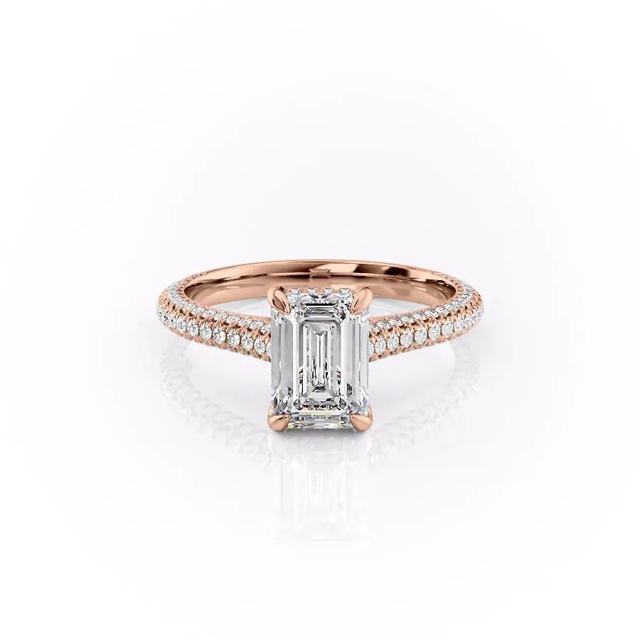 Emerald Cut Moissanite Engagement Ring, Pave Set Shoulders