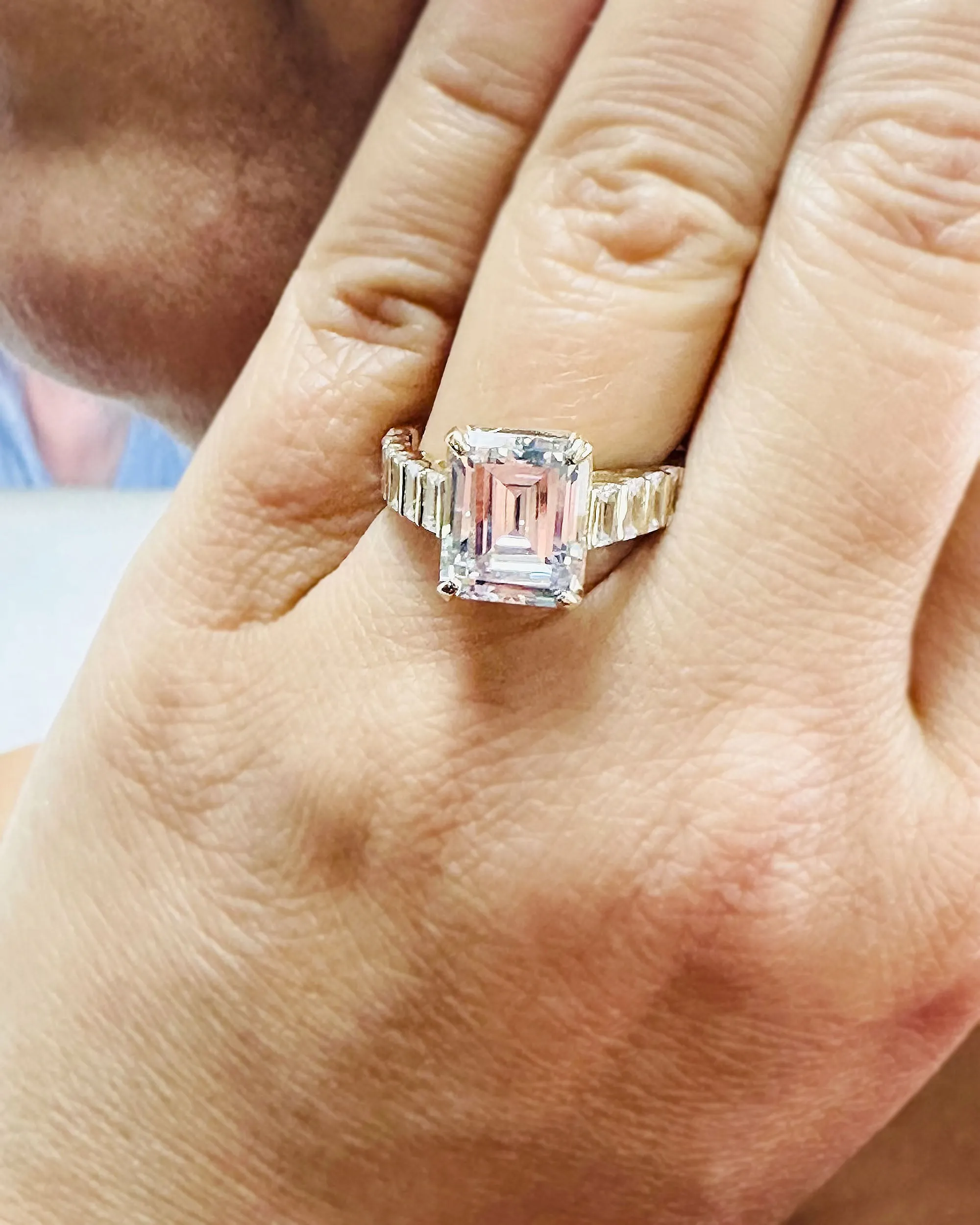 Emerald Cut Moissanite Engagement Ring Set In 14k Solid And Heavy Yellow Gold Bridal Wedding Ring 6.00ctw