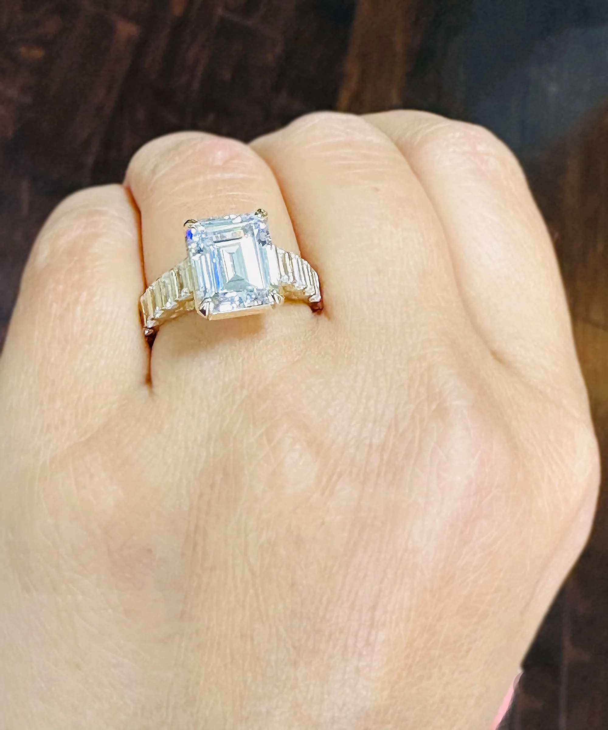 Emerald Cut Moissanite Engagement Ring Set In 14k Solid And Heavy Yellow Gold Bridal Wedding Ring 6.00ctw