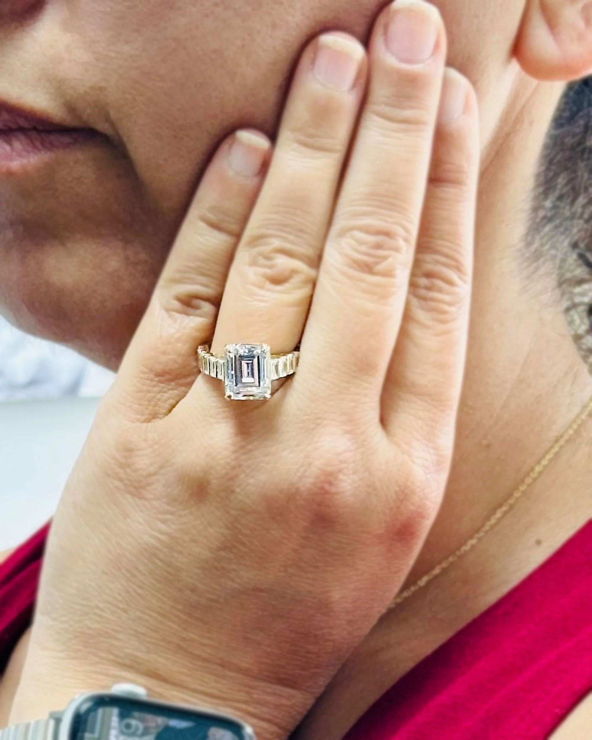 Emerald Cut Moissanite Engagement Ring Set In 14k Solid And Heavy Yellow Gold Bridal Wedding Ring 6.00ctw