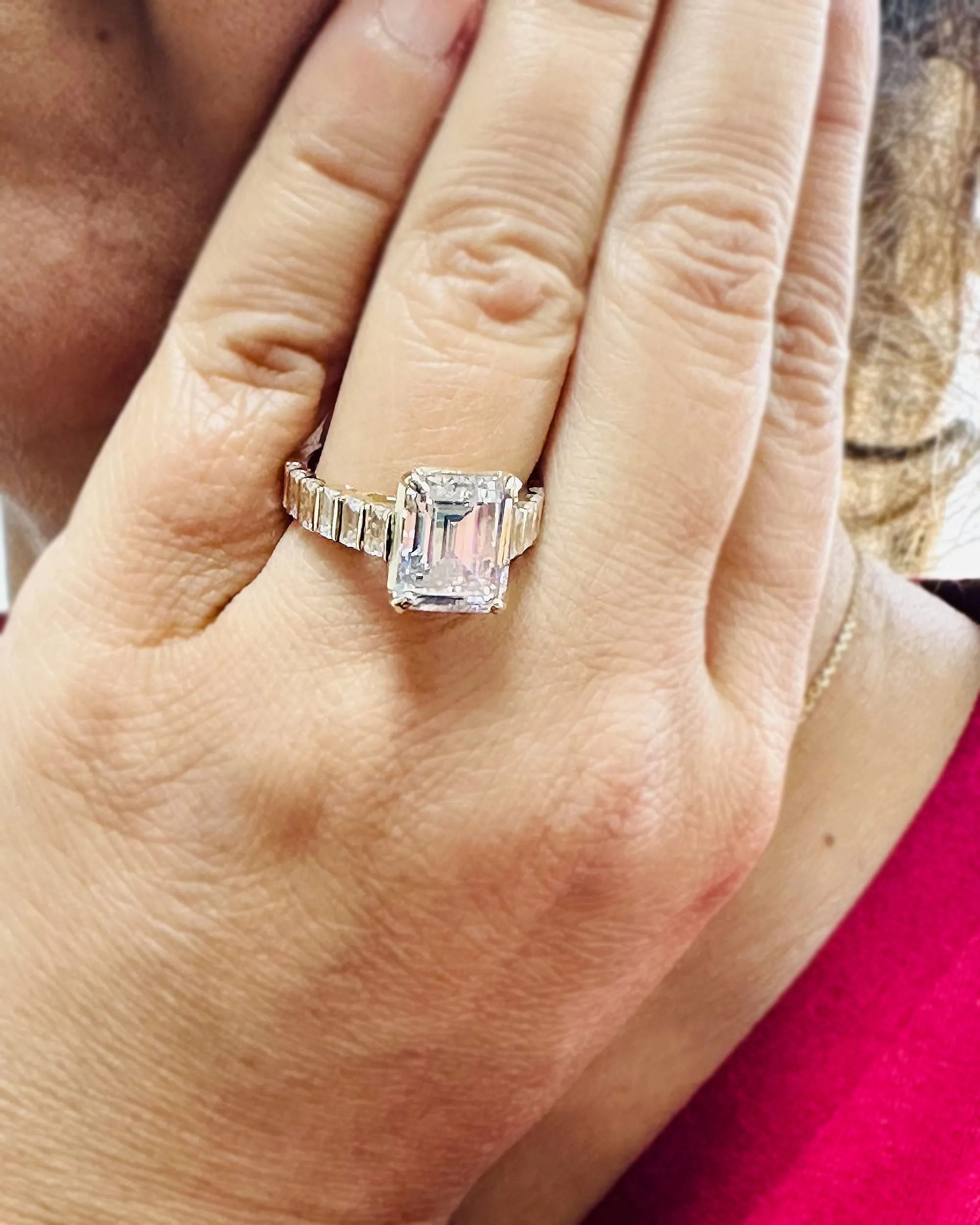Emerald Cut Moissanite Engagement Ring Set In 14k Solid And Heavy Yellow Gold Bridal Wedding Ring 6.00ctw