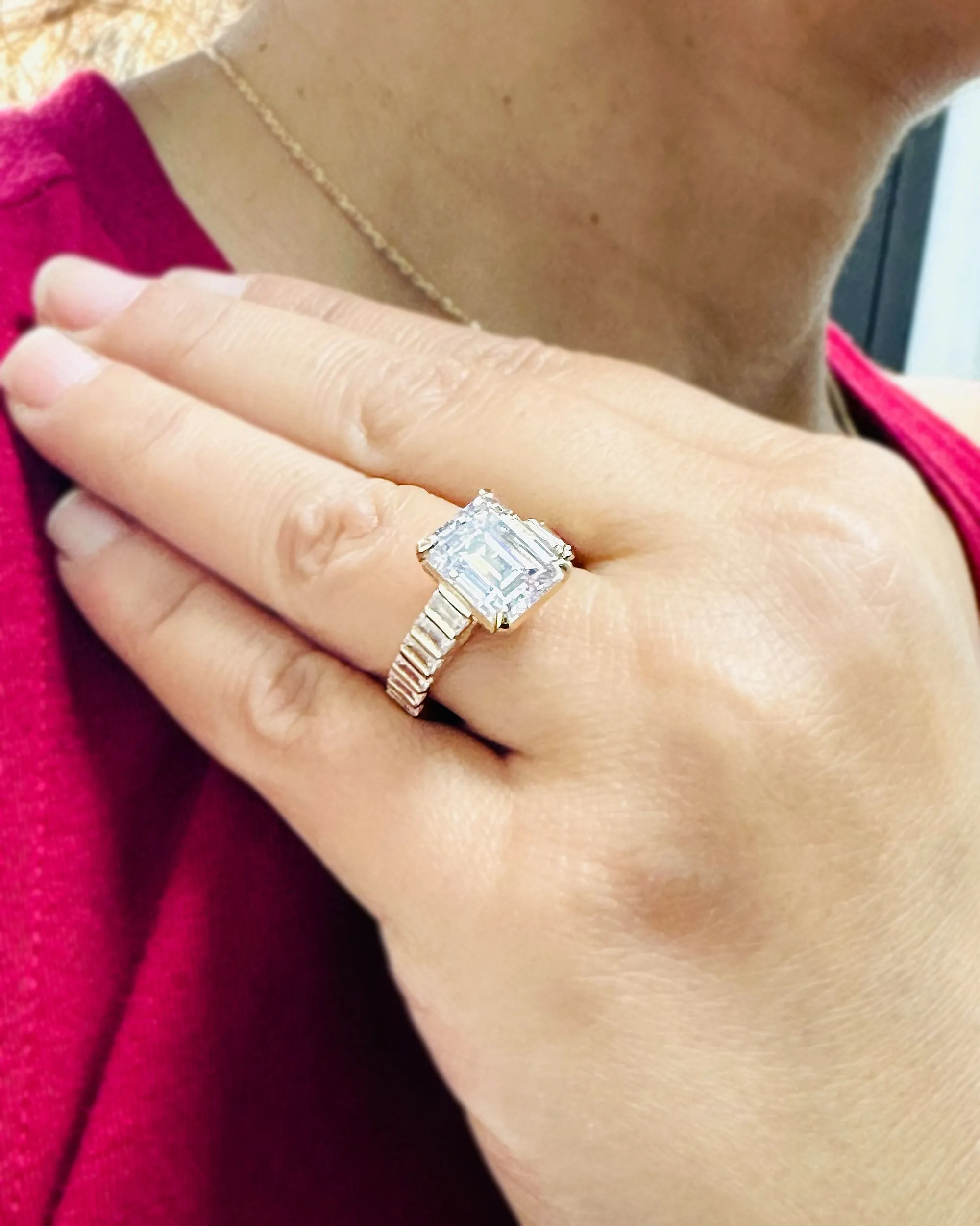 Emerald Cut Moissanite Engagement Ring Set In 14k Solid And Heavy Yellow Gold Bridal Wedding Ring 6.00ctw