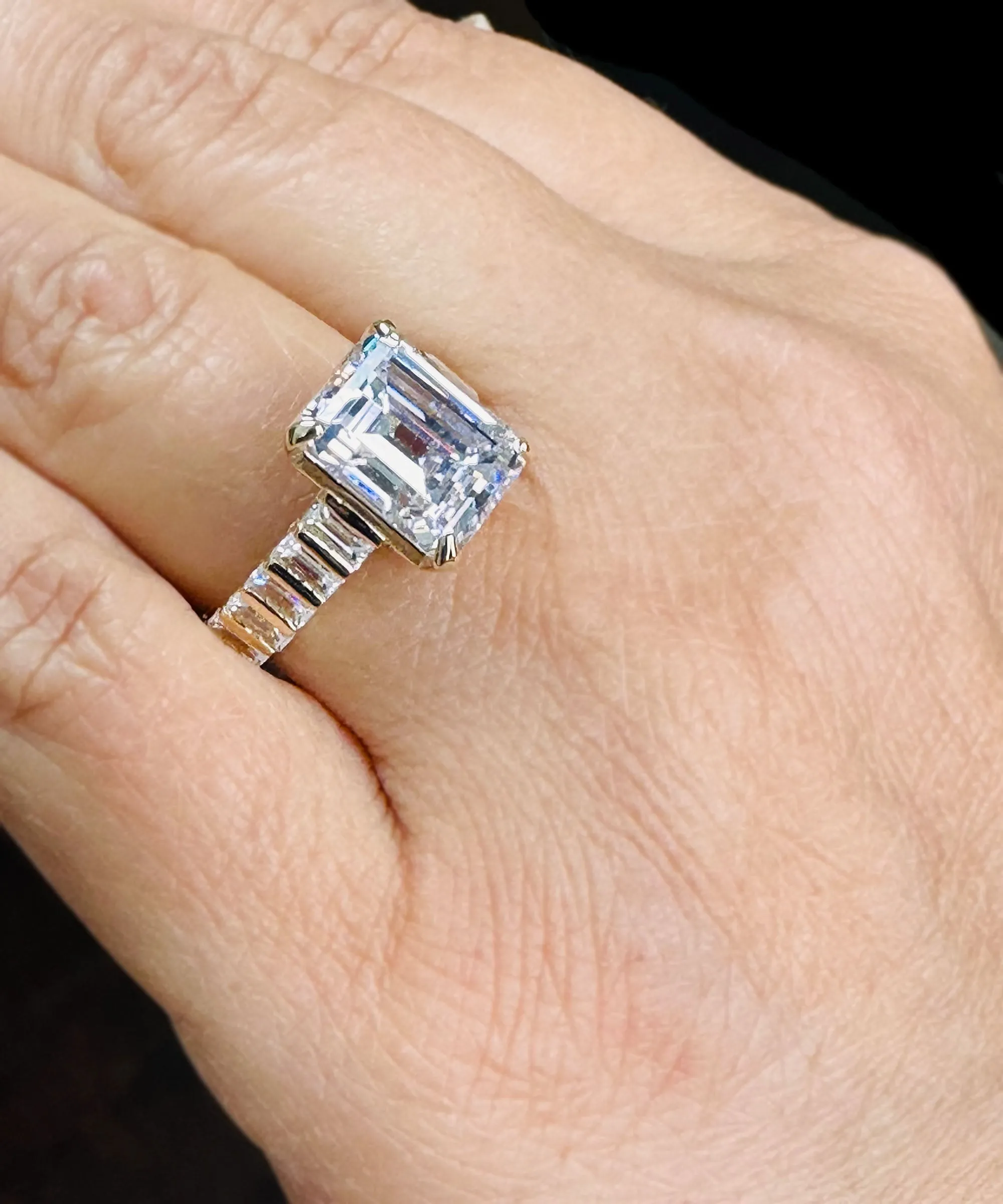 Emerald Cut Moissanite Engagement Ring Set In 14k Solid And Heavy Yellow Gold Bridal Wedding Ring 6.00ctw